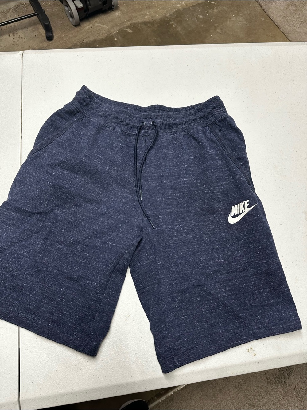 Nike Men's Dark Navy Athletic Drawstring Shorts with White Swoosh